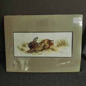 Vicki Wickell Watercolor‎ Rabbit 16x12" matted Signed Numbered 22/150 Brown Vtg